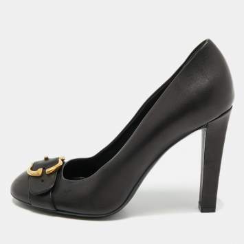 Gucci Black Leather Buckle Round Toe Pumps Size 40