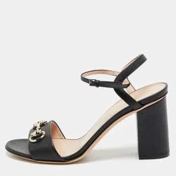 Gucci Black Leather Horsebit Ankle Strap Sandals Size 38
