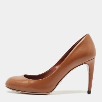 Gucci Brown Leather Round Toe Pumps Size 37