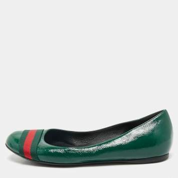 Gucci Green Leather Web Detail Ballet Flats Size 37
