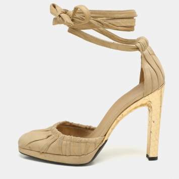Gucci Metallic Suede Ankle Wrap Pumps Size 37.5