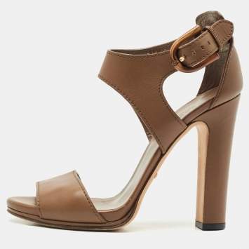 Gucci Brown Leather Bamboo Buckle Ankle Strap Sandals Size 40