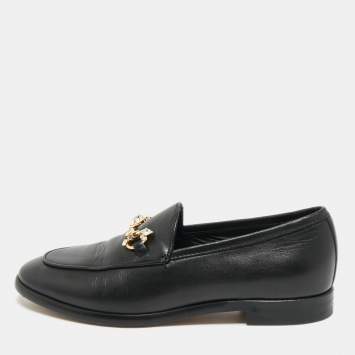 Gucci Black Leather Jordaan Crystal Embellished Loafers Size 35