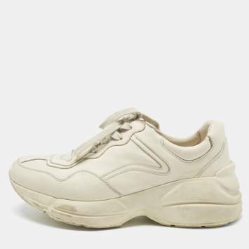 Pre Owned Gucci Cream Leather Rhyton Sneakers Size 39