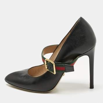 Pre Owned Gucci Black Leather Sylvie Mary Jane Pumps Size 35
