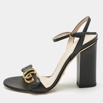 Gucci Black Leather GG Marmont Ankle Strap Sandals Size 39.5
