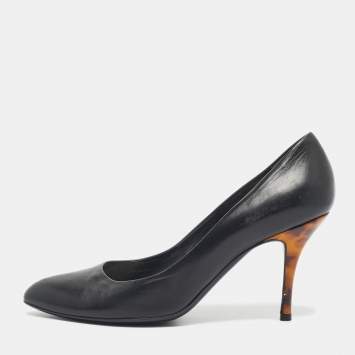 Pre Owned Gucci Black Leather Round Toe Pumps Size 39