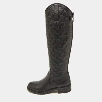 Gucci Black Guccissima Leather Knee Length Boots Size 37.5