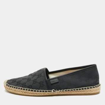 Pre Owned Gucci Black Canvas and Leather GG Espadrille Flats Size 40
