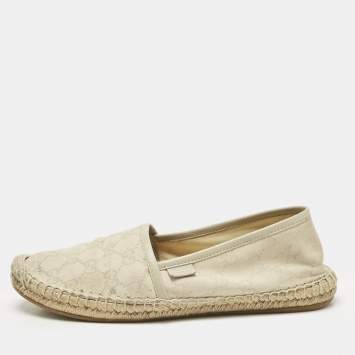 Pre Owned Gucci Grey Canvas and Leather Espadrille Flats Size 37