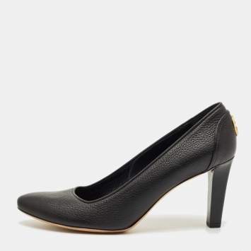 Pre Owned Gucci Black Leather Pointed Toe Block Heel Pumps Size 42