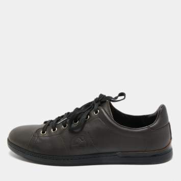 Pre Owned Gucci Dark Brown Leather Interlocking G Low Top Sneakers Size 39