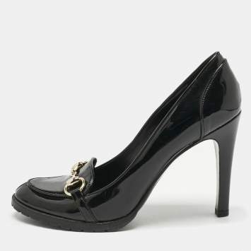 GUCCI ブラック ハイヒール 37 GUCCI グッチ パンプス レディース37 約24cm ブラック レザー