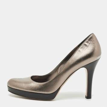 Pre Owned Gucci Metallic Leather Platform Pumps Size 40