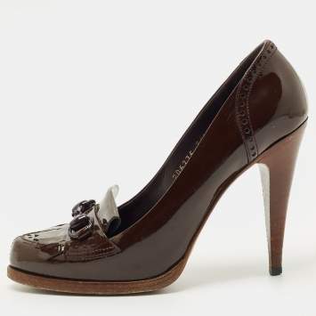 Pre Owned Gucci Brown Patent Leather Tassel  Pumps Size 36.5