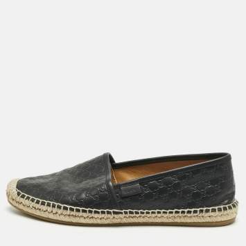Pre Owned Gucci Black Guccissima Leather Pilar Espadrille Flats Size 38.5 