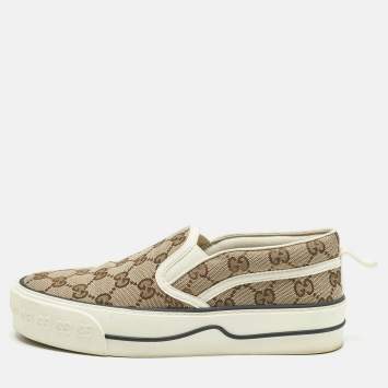 Pre Owned Gucci Beige GG Canvas Tennis 1977 Sneakers Size 36