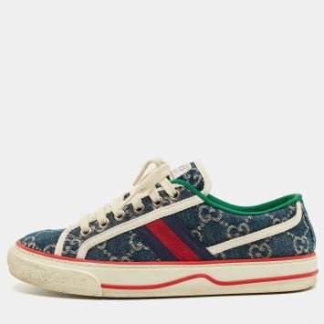 Pre Owned Gucci Navy Blue GG Denim Tennis 1977 Sneakers Size 36