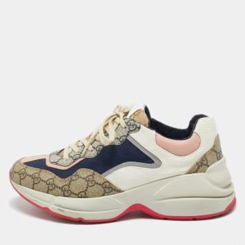 Pre Owned Gucci Multicolor GG Supreme Canvas Rhyton Sneakers Size 40