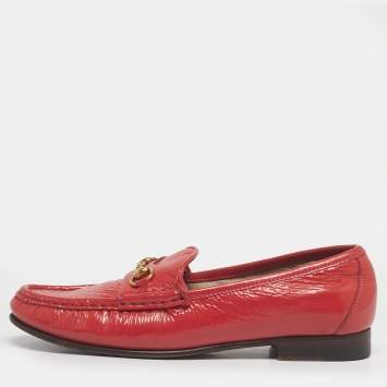 Pre Owned Gucci Red Patent Leather 1953 Horsebit Slip On Loafers Size 36