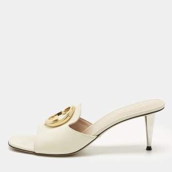Pre Owned Gucci Off White Leather Blondie Slide Sandals Size 37.5