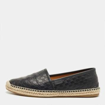 Pre Owned Gucci Black Microguccissima Leather Espadrille Flats Size 39.5