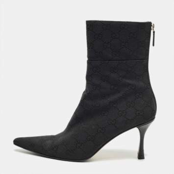 Pre Owned Gucci Black GG Canvas Ankle Length Boots Size 37.5