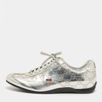 Pre Owned Gucci Silver Guccissima Leather Low Top Sneakers Size 37