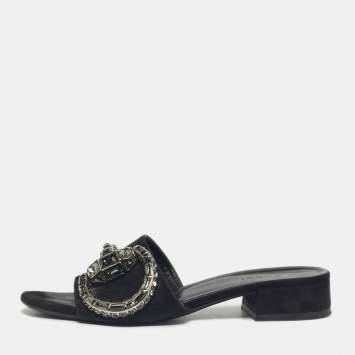 Pre Owned Gucci Black Suede Maxime  Flat Sandals Size 36