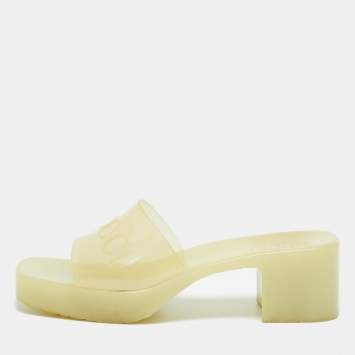 Pre Owned Gucci Transparent Rubber Slide Sandals Size 37