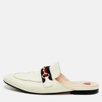 Pre Owned Gucci White Leather Princetown Mules Size 37