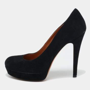 Pre Owned Gucci Black Suede Round Toe Platform Pumps Size 35.5