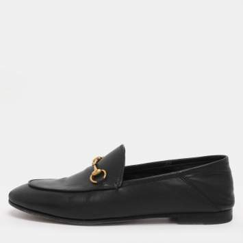 Pre Owned Gucci Black Leather Jordaan Loafers Size 38