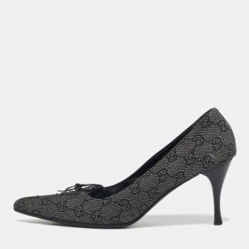 Pre Owned Gucci Black GG Denim Bow Pointed Toe Pumps Size 40