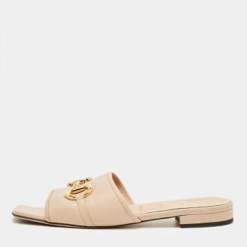 Pre Owned Gucci Pink Leather Horsebit Slide Flats Size 40