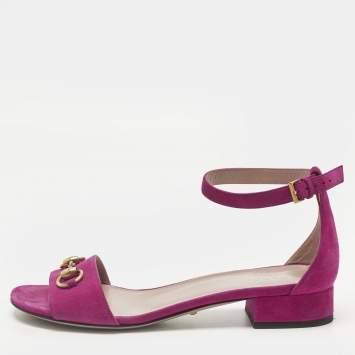 Pre Owned Gucci Purple Suede Horsebit Ankle Strap Sandals Size 39