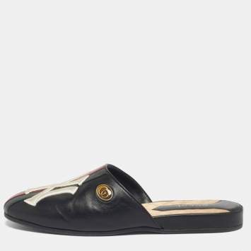 Pre Owned Gucci Black Leather NY Yankees Mules Size 36