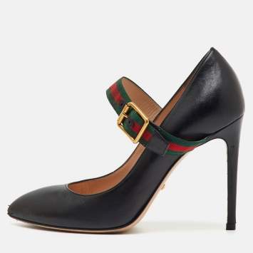 Pre Owned Gucci Black Leather Sylvie Mary Jane Pumps Size 37