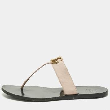 Pre Owned Gucci Pink Leather GG Marmont Thong Slide Flats Size 40