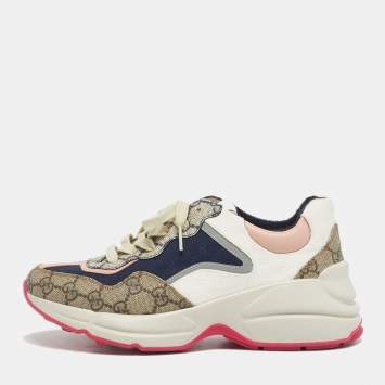 Pre Owned Gucci Multicolor GG Supreme Canvas and Leather Rhyton Sneakers Size 37.5