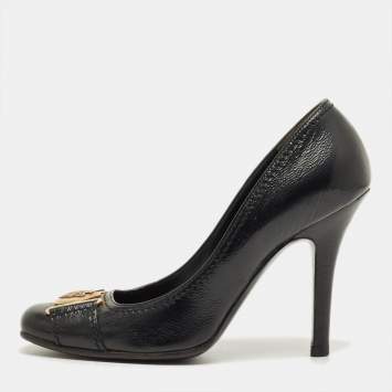 Pre Owned Gucci Black Leather Hysteria Round Toe Pumps Size 38