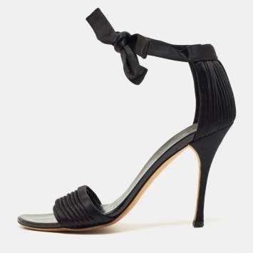 Pre Owned Gucci Black Satin Ankle Strap Sandals Size 39