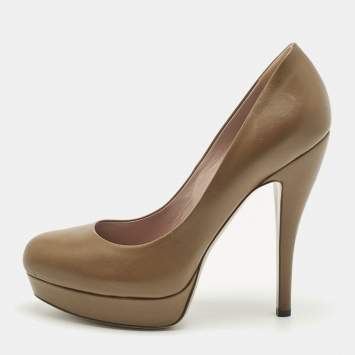 Pre Owned Gucci Brown Leather Round Toe Platform Pumps Size 38.5