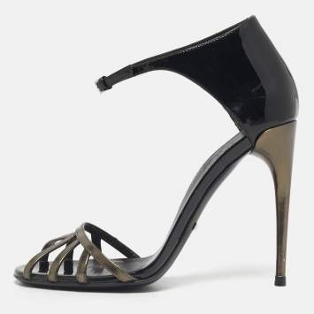 Pre Owned Gucci Size 35.5 Black Patent Leather Ankle Strap Sandals