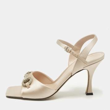 Pre Owned Gucci Horsebit Size 39 Pink Satin Ankle Strap Sandals