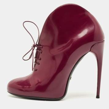 Pre Owned Gucci Kim Curved Polished Size 36 Burgundy Patent Leather Booties