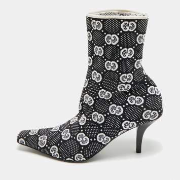 Pre Owned Gucci GG Size 39.5 Black Knit Fabric Sock Boots                