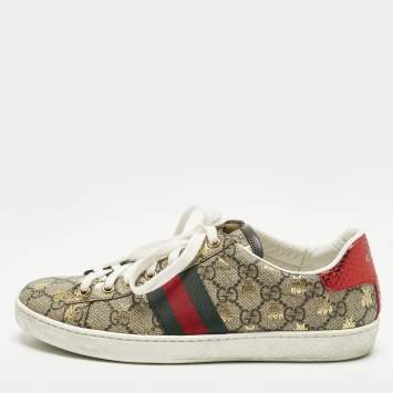 Pre Owned Gucci Ace Size 39 Beige/Brown GG Supreme Canvas Low Top Sneakers