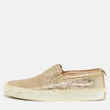 Pre Owned Gucci Size 35 Gold Texture Leather Slip On Sneakers