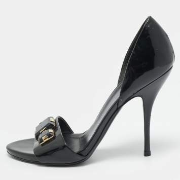 Pre Owned Gucci Size 39 Black Patent Leather Crystal Embellished Sandals